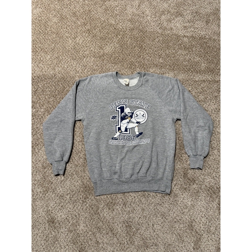 Vintage 1986 Penn State National Champs Sweatershirt Mens Large Gray Blue Anvil